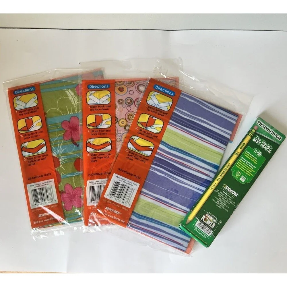 Stretchable Book Covers - Jumbo Size Assorted 8.5 X 11” & Larger Plus Pencils
